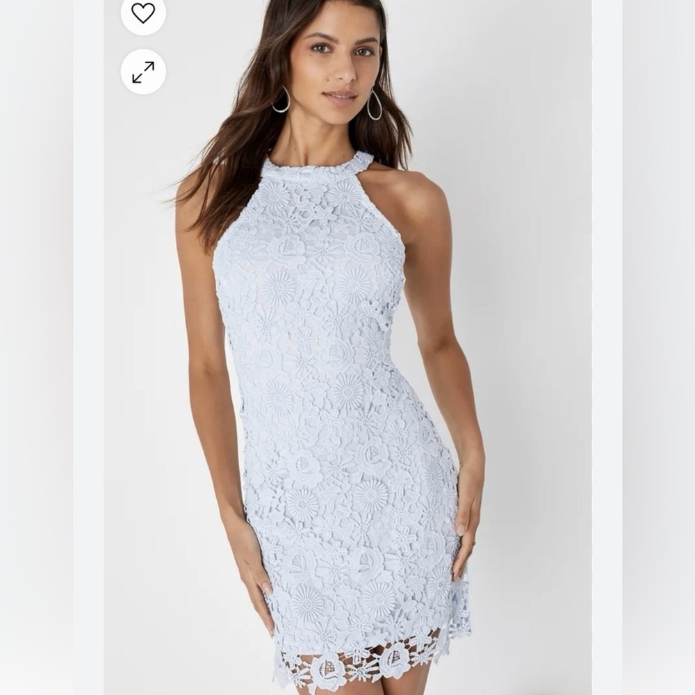 Lulu's Light Blue Lace Halter Mini Dress - Picture 4 of 8